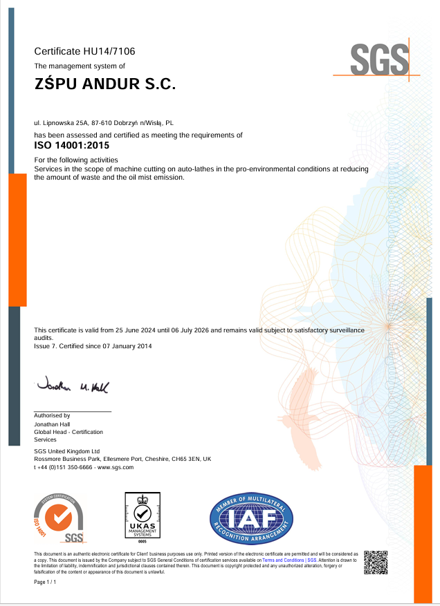 ISO 14001:2015 Certificate — English version