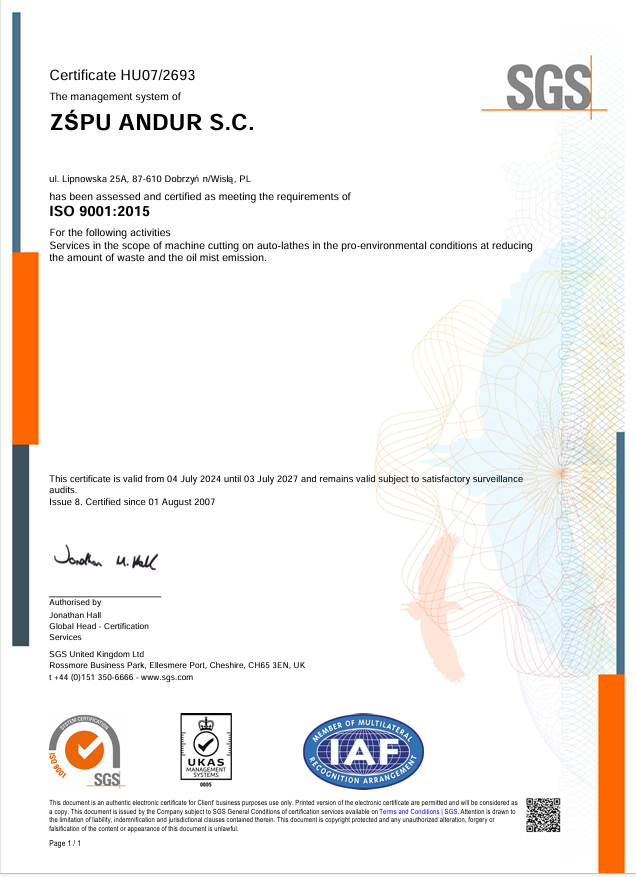 ISO 9001:2015 Certificate — English version